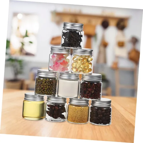 Vista 5 de Luxshiny Mini frascos, 20 tarros pequeños de vidrio de 1.7 onzas con tapas, mini tarros de especias para miel, mermelada, gelatina, postre, recuerdo