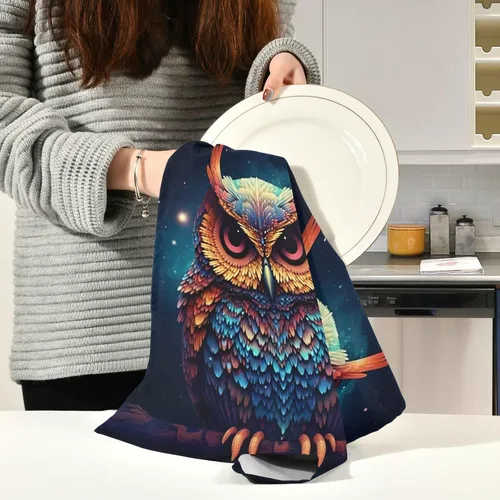 Vista 6 de Kigai Paquete de 4 paños de cocina con búho altamente absorbentes, súper suaves, de 18 x 28 pulgadas, reutilizables, de secado rápido, juego