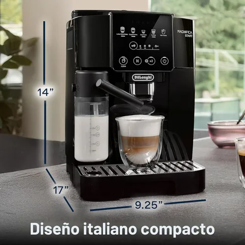 Vista 2 de De'Longhi Magnifica Start - Máquina automática de café expreso con espumador de leche automático y molinillo integrado, 5 recetas de un solo toque