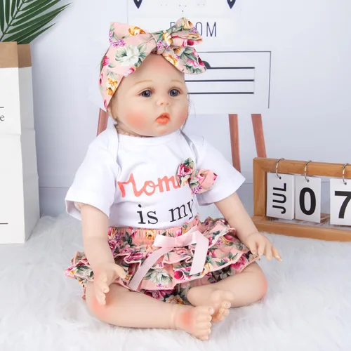 Vista 2 de Muñecas de bebé Reborn Ropa de niña de 20-22 pulgadas Reborn Baby Doll Accesorios de ropa de 3 piezas Trajes de impresión