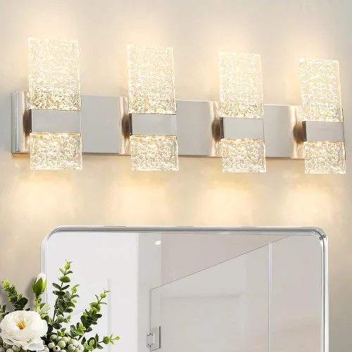 Vista 13 de Lámpara de Tocador de Baño Moderna de Oro Cepillado de 8 Luces, Elegante Lámpara de Baño de Latón LED sobre Espejo, Iluminación de Pared