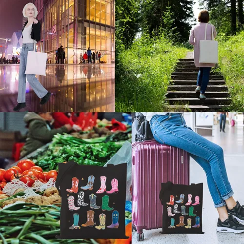 Vista 7 de VAMSII Bolso de mano de vaquera para niña de campo, regalo vaquera, botas occidentales, bolsa de comestibles