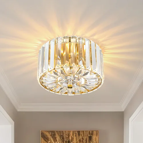 Vista 14 de Large Crystal Ceiling Light, 17.5" Black K9 Crystal Flush Mount Ceiling Light, 4-Light Round Luxury Light Fixture for Dining Room, Bedroom, Hotel