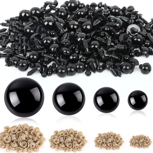 Vista 7 de UPINS 500 piezas de ojos de seguridad de plástico negro de 6 a 0.472 in con arandelas para manualidades de animales de ganchillo, proveedor