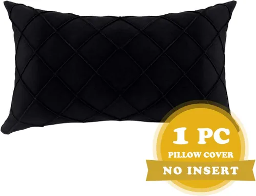 Vista 6 de PLWORLD Funda de almohada lumbar negra de 12 x 20 pulgadas, terciopelo plisado, 1 unidad, sin inserto Funda de cojín plisada de terciopelo