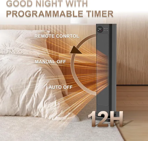 Vista 5 de Tower Heater for Large Room 1500W Space Heater with Thermostat Remote 70° Oscillation Child Safety Lock 12H Timer