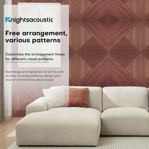 Vista 6 de Paquete de 8 paneles acústicos de pared, paneles de espuma a prueba de sonido con patrón de madera para paredes, paneles acústicos decorativos
