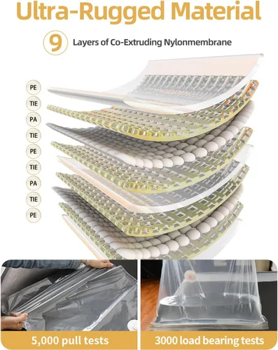 Vista 3 de Bolsas de almacenamiento al vacío para mudanzas, bolsas de sellado al vacío para espuma viscoelástica, látex, ropa y ropa de cama, bolsas