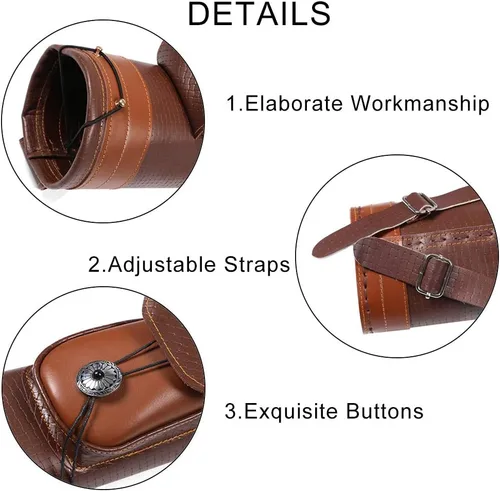 Vista 7 de TOPARCHERY Tradicional hombro espalda carcaj arco de cuero flecha titular con bolsa grande correas hechas a mano correa bolsa marrón, Cuero Marrón