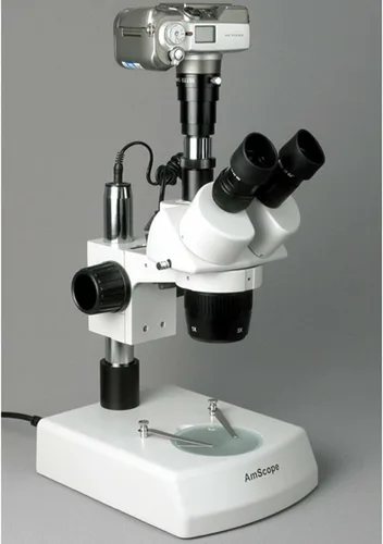 Vista 5 de AmScope Microscopio estéreo trinocular SW-2T24X, oculares WH10x, aumento 10X/20X/40X, objetivo 2X/4X, iluminación halógena superior e inferior