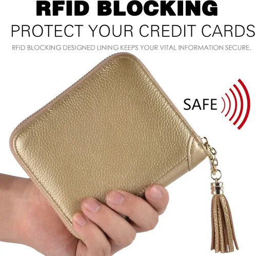 Vista 4 de Easyoulife - Billetera de piel con cierre y tarjetero para mujer, con bloqueo de interferencia de radiofrecuencia (RFID)