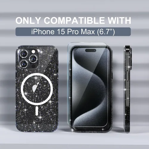 Vista 2 de Choiche Funda magnética para iPhone 15 Pro Max, funda transparente con purpurina brillante para mujer