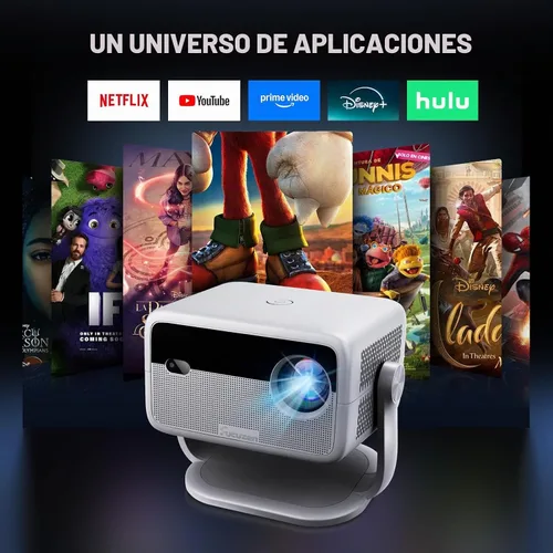 Vista 2 de Proyector inteligente 600 ANSI, soporte nativo 1080P 4K, WiFi 6 y Bluetooth 5.2, enfoque y enfoque automático, aplicaciones integradas, proyector