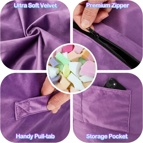 Vista 7 de de 3 pies con relleno de espuma viscoelástica, puf grandes, sofá suave con funda de terciopelo holandés, 36 x 36 x 24 pulgadas (morado)
