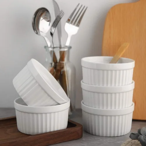 Vista 6 de Samsle Ramekins de porcelana de 4 onzas, aptos para horno, pequeños platos de soufflé para creme brulee, taza de helado, salsa y salsas, juego de 6