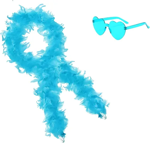 Vista 9 de Boa de plumas con lentes de sol sin montura de corazón, boa de plumas de 4 pies para despedida de soltero, Halloween, accesorio de disfraz