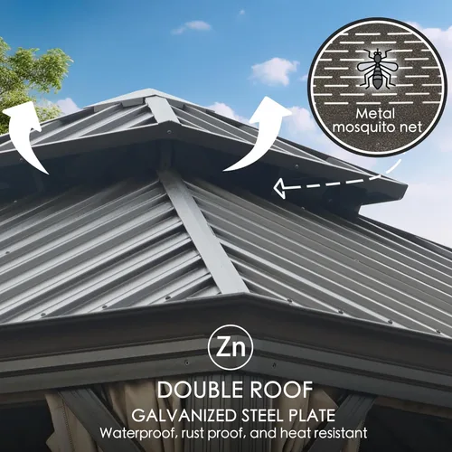 Vista 6 de Kozyard Caesar 10 x 12 pies Gazebo Permanente de Aluminio de techo rígido con una pared lateral con mosquitero