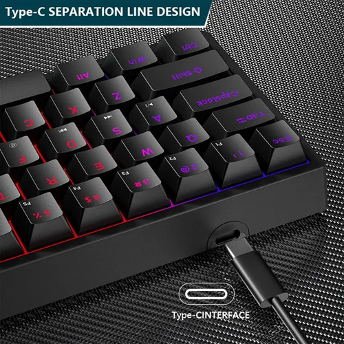 Vista 5 de Teclado mecánico impermeable para juegos, teclado mecánico con cable USB, teclado 60% para computadora, laptop, teclado portátil iluminado RGB