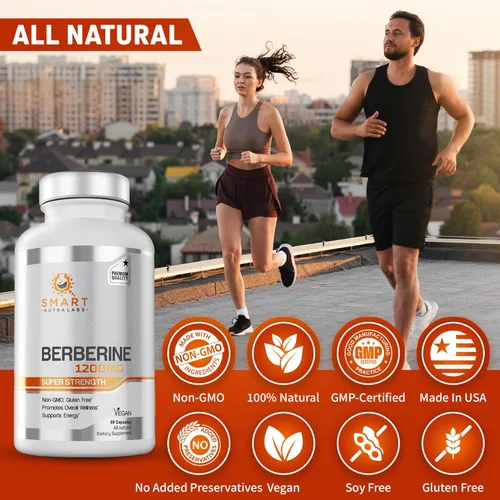 Vista 5 de Smart Nutra Labs Berberina HCL prémium 1200 mg- 60 cápsulas veganas, suplemento de berberina 100% pura, sin OMG, sin gluten