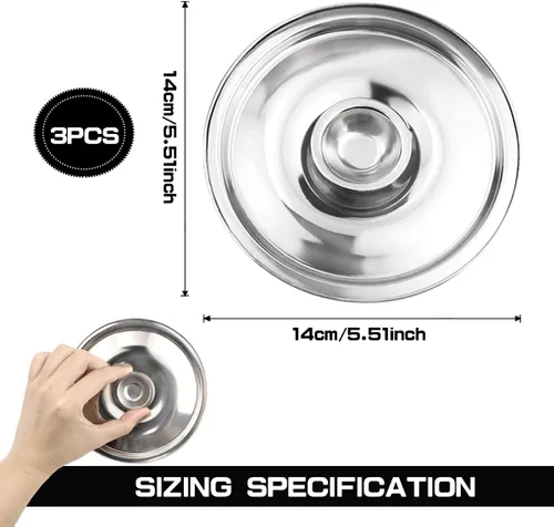 Vista 2 de Tapa universal de acero inoxidable, tapa de sartén de cocina de 5.5 pulgadas con asa, tapa reutilizable, accesorios para tapas de tazones (5.5 in)