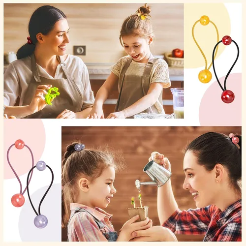 Vista 7 de 14 ligas para el cabello, bolas para coleta, para niños, coloridas bolas dobles, accesorios elásticos para el cabello, accesorios para bebés, niñas