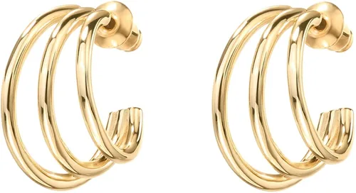 Vista 3 de PAVOI 14K Gold Plated Sterling Silver Post Split Huggie Earrings RoseWhiteYellow Gold Earrings for Women