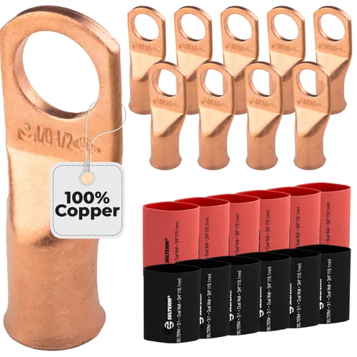 Vista 173 de SELTERM - 5 terminales de anillo resistentes para cable de batería, calibre 1/0 AWG, pernos de 1/2 pulgadas, terminales de calibre 0, ojales