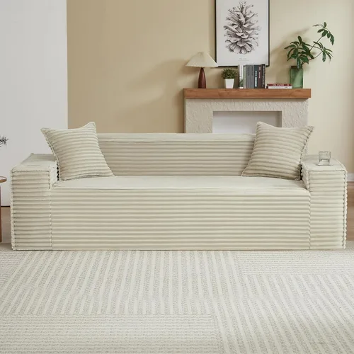 Vista 17 de Tmsan Sofá de 3 plazas sin hueso de 80.7 pulgadas para sala de estar con portavasos y asiento profundo de 26 pulgadas, bolsillos laterales, sofá
