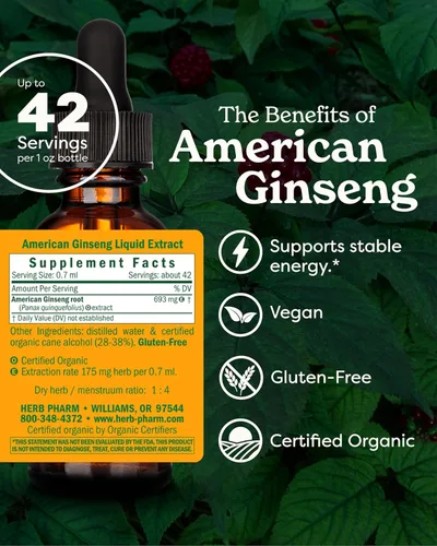 Vista 2 de Herb Pharm Extracto de ginseng americano orgánico certificado - 1 onza
