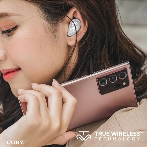 Vista 9 de Coby Audífonos delgados con Bluetooth, auriculares estilo frijol Negro