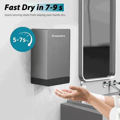 Vista 2 de modunful Secadores de manos compactos para baños, secador de manos turbo comercial de 110 V con doble flujo de aire y bajo ruido, gris oscuro