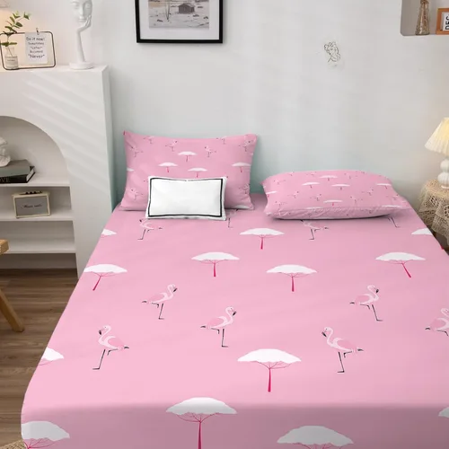 Vista 2 de Juego de sábanas de flamenco tamaño individual, sábanas de cama y fundas de almohada estampadas para niñas, 3 piezas, sábana bajera ajustable