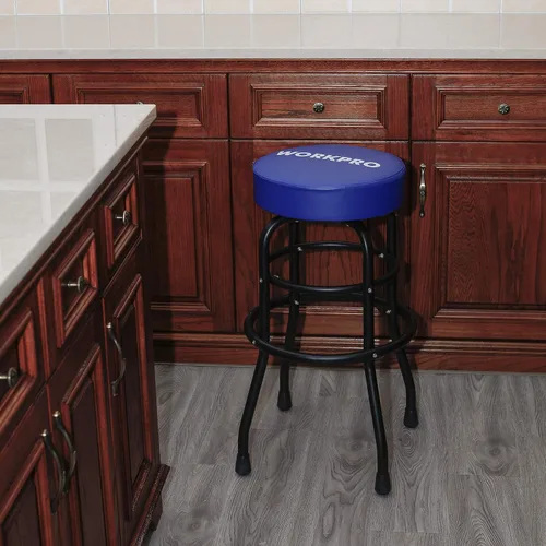 Vista 9 de WORKPRO W112003 Taburete de garaje, taburete de garaje de construcción de acero resistente, asiento de cojín giratorio, patas y reposapiés