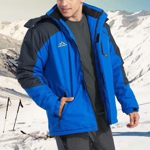 Vista 4 de TACVASEN Chaqueta de esquí con capucha impermeable para hombre, para senderismo, pesca, viajes, forro polar, parka
