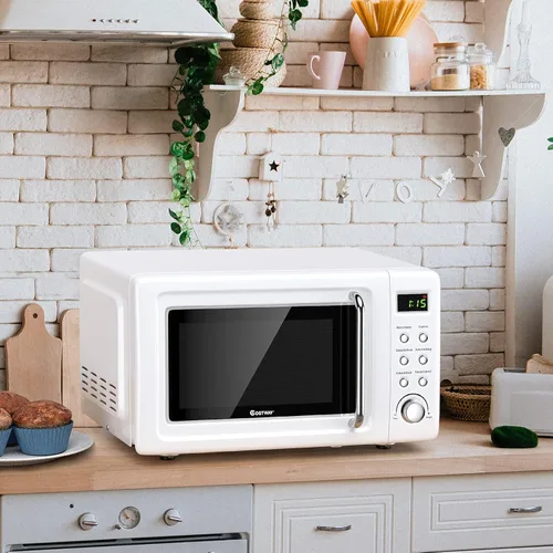 Vista 7 de COSTWAY horno microondas de encimera, 0.7 pies cúbicos, hornos microondas con 5 niveles de micro potencia, función de inicio diferido, plato