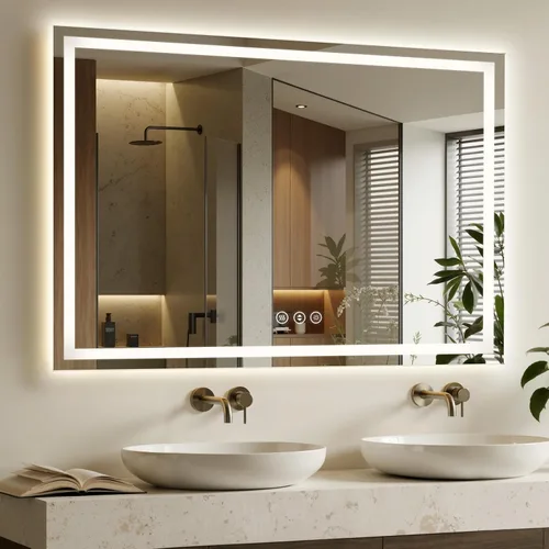 Vista 13 de Espejo de baño LED de 16 x 24 pulgadas con luces, antiniebla, retroiluminado + luz frontal, espejo de tocador de baño iluminado para pared, función