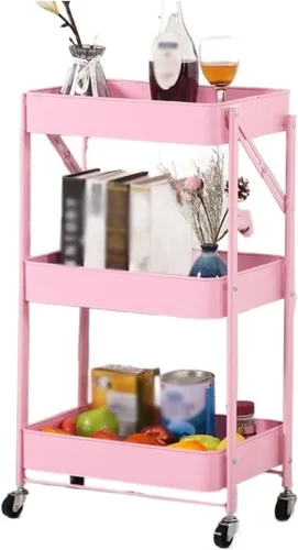 Carrito de almacenamiento de frutas y verduras, carrito plegable de metal para cocina, estante organizador de almacenamiento de 3 niveles con