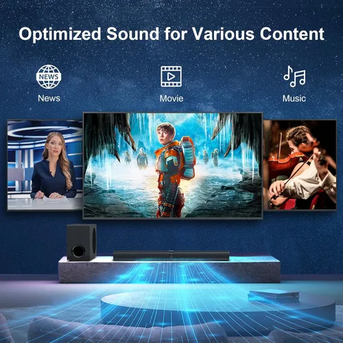 Vista 5 de Barra de sonido con subwoofer, barra de sonido de 110 W con graves profundos ajustables y 3 modos de ecualización, conexión Bluetooth/ARC/Opt/AUX