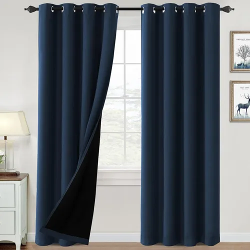Vista 64 de H.VERSAILTEX Cortinas 100% de opacidad para dormitorio, con aislamiento térmico, cortinas opacas de 63 pulgadas de largo, cortinas de bloqueo