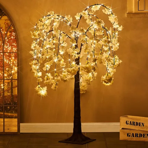 Vista 8 de Fudios Árbol de flor de cerezo rosa con luces de 4 pies, 180 luces LED de hadas, árbol espiritual de flores artificiales iluminadas para decoración