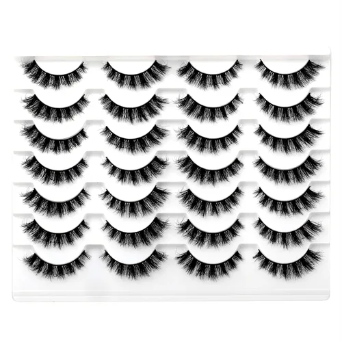 Vista 88 de Medias pestañas postizas con banda transparente, finas, estilo ojo de gato, naturales, cortas, pequeñas, acento 3/4, de visón sintético, tiras