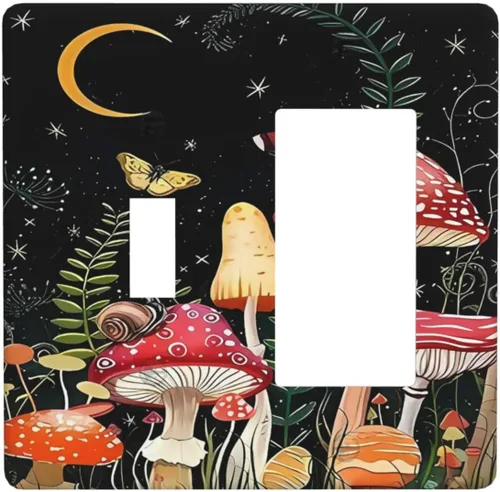 Vista 120 de Mid Century Morden Boho - Placa de pared para interruptor de luz dúplex de 1 banda, placa frontal decorativa eléctrica para receptáculo para baño