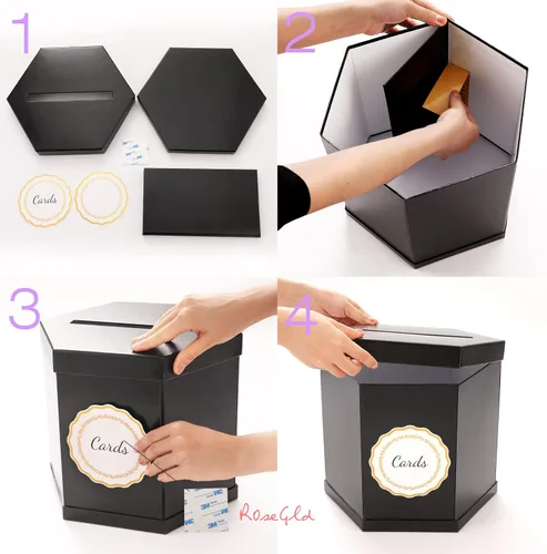 Vista 5 de ROSEGLD Elegante tarjetero de 12 x 10 x 10 pulgadas, perfecto para bodas, graduaciones, cumpleaños, baby shower, compromiso (negro)