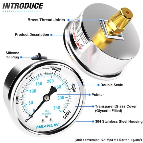 Vista 263 de MEANLIN MEASURE - Vacuómetro de presión de vacío de acero inoxidable, esfera con cara de 2.5 pulgadas, NPT de 1/8 de pulgada, montaje trasero