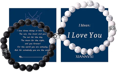 Vista 7 de XIANNVXI Pulseras para parejas, corona de distancia, pulseras para parejas, pulseras para él y ella, pulseras de cuentas