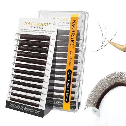 Vista 109 de NAGARAKU Extensión de pestañas en forma de W 3D con volumen en racimo, abanico prefabricado, pestañas postizas de visón sintético mate negro