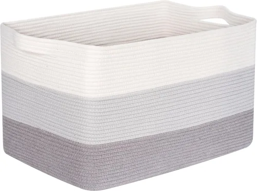 Vista 8 de MINTWOOD Design Canasta de manta extra grande de 22 pulgadas para sala de estar, canasta de almacenamiento tejida de cuerda rectangular con asas