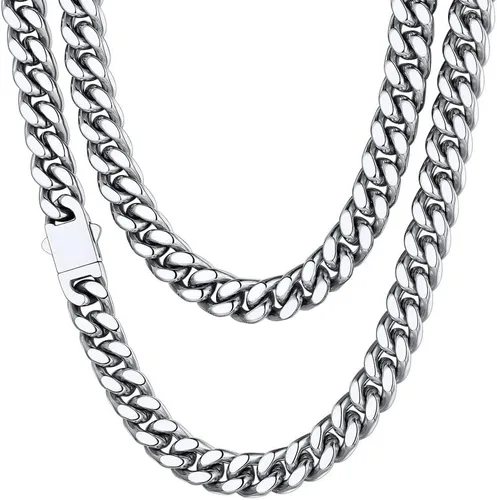 ChainsHouse Cadena de eslabones cubanos de acero inoxidable para hombre, negrooro de 18 quilates, cadena cubana de Miami, 570.354 in0.472 in de