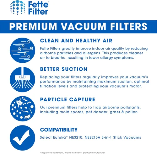 Vista 6 de Fette Filter - Juego de 2 filtros de vacío compatibles con aspiradoras de barra 3 en 1 Eureka NES210, NES212, NES215, NES215A. Comparado