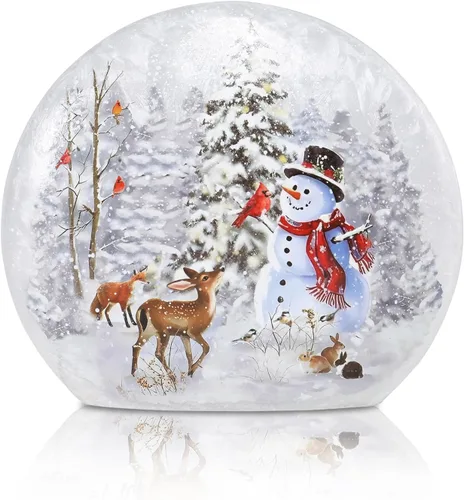 Vista 9 de Muñecos de nieve iluminados de Navidad, decoración de interior de cristal agrietado, luz LED, florero de muñecos de nieve, lámpara de cardenal
